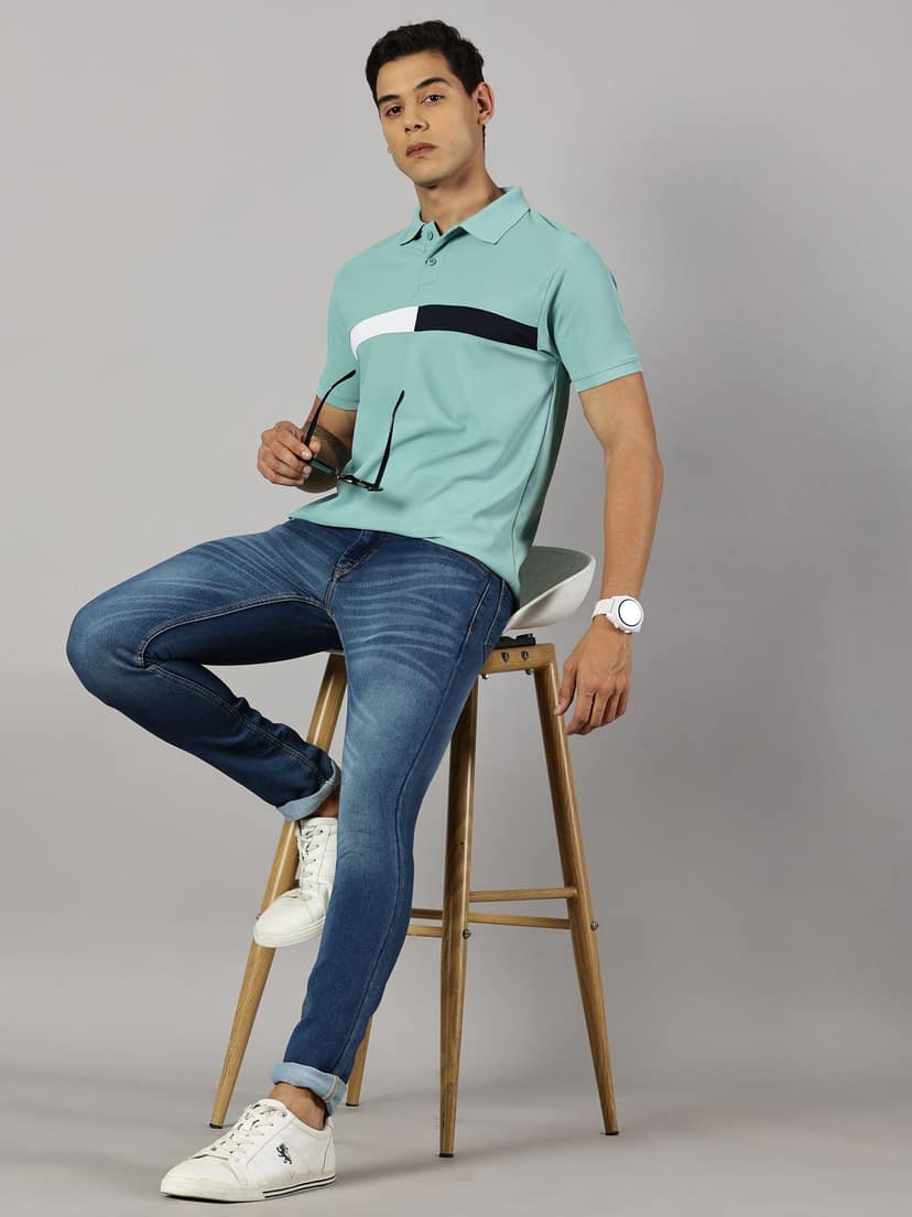 Dry-fit Green Striped Polo view 3