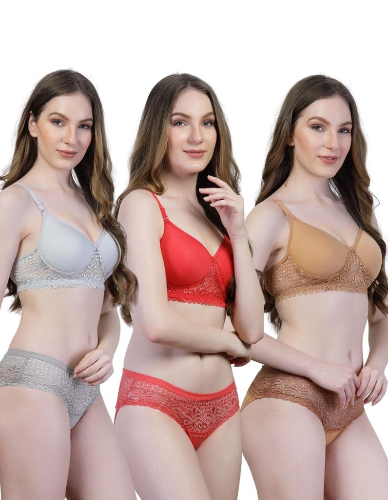 ADORNSTAR Bra Panty Set Sexy Lingerie Set for Women Pack of 3 Silver