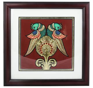 Poompuhar Double Parrot Gold Foil Work Tanjore Painting (THDC_098, Multicolour, 10 inch x 0.5 inch x 10 inch)