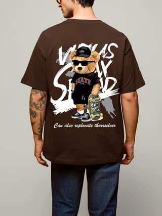 SCOTT FINCHER Men's Brown Oversize Graphic Printed T-Shirt : AA(ARN)BROWN_31