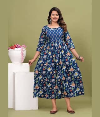 Nevisha Style Blue Cotton Maternity Kurta Single