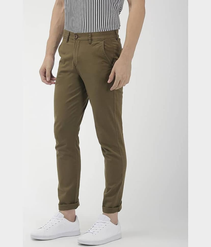 The Indian Garage Co. Slim Flat Men's Chinos - Olive ( Pack of 1 ) view 3