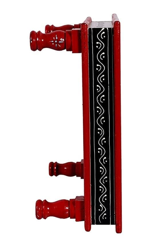 Wood To Cart® Pooja Bajot Stool/Pooja Decor/Painted Chowki/Painted Patla/Chowki for Daily Prayer/Sitting Chowki for All Purpose(Red-12x12x6 inches) view 2