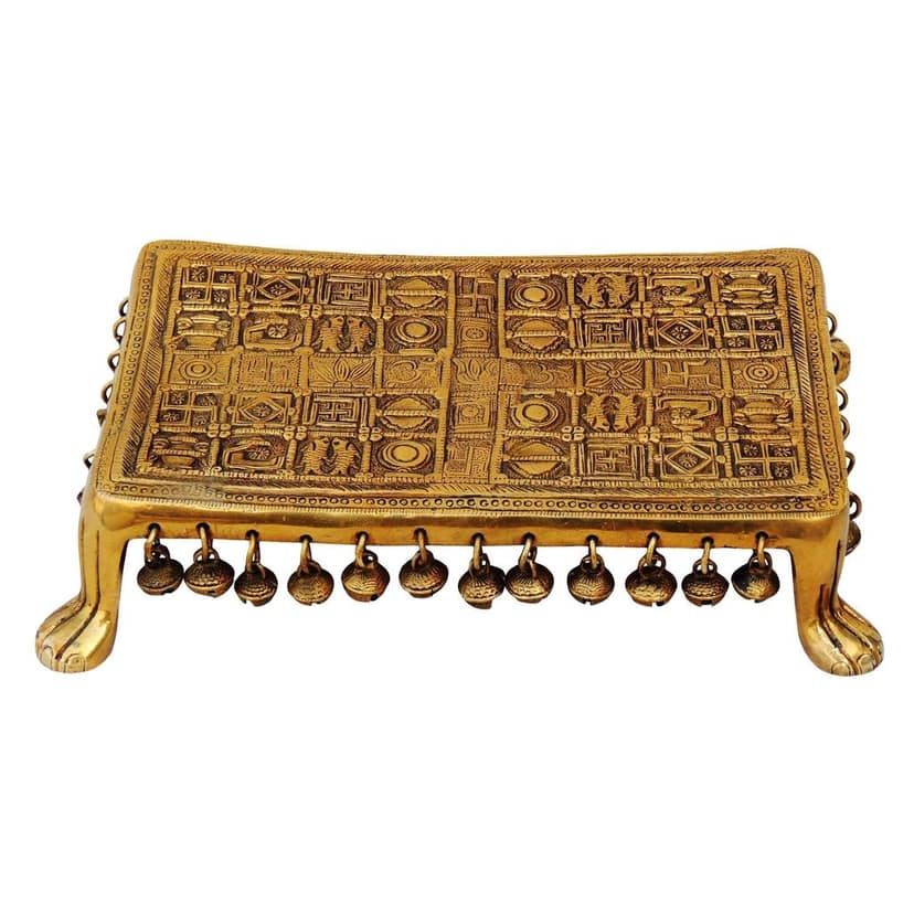 Brass Chowki for God Idol - Traditional Brass Puja Base, Length : 11.2 Inch (BSMAS697 F) view 2