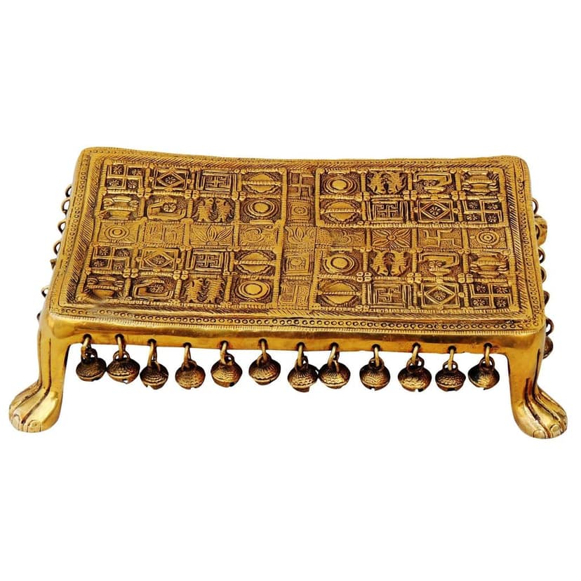 Brass Chowki for God Idol - Traditional Brass Puja Base, Length : 11.2 Inch (BSMAS697 F) view 3