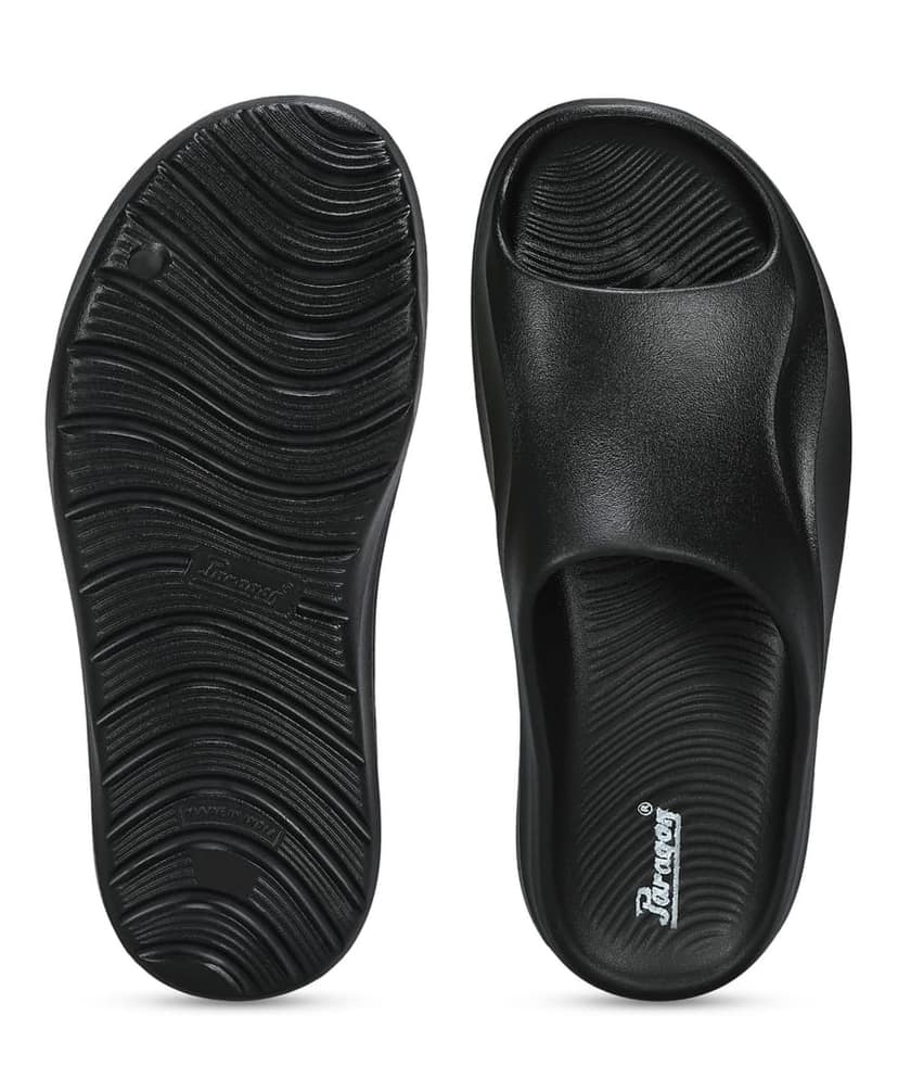 Paragon Men's Watreproof Black Sliders with Comfortable Anti-Skid Sole view 5