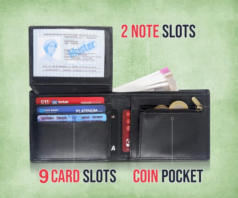 Vital King Men Trendy Black Genuine Leather RFID Wallet (9 Card Slots) view 6