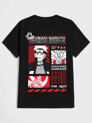 SCOTT FINCHER Men's Naruto Uzumaki T-Shirt, Black, Anime, Manga, Naruto Shippuden, Uzumaki Naruto, Hokage, Kurama, Baryon Mode, Ninja, Graphic Tee : AA(HSR)BLACK_151