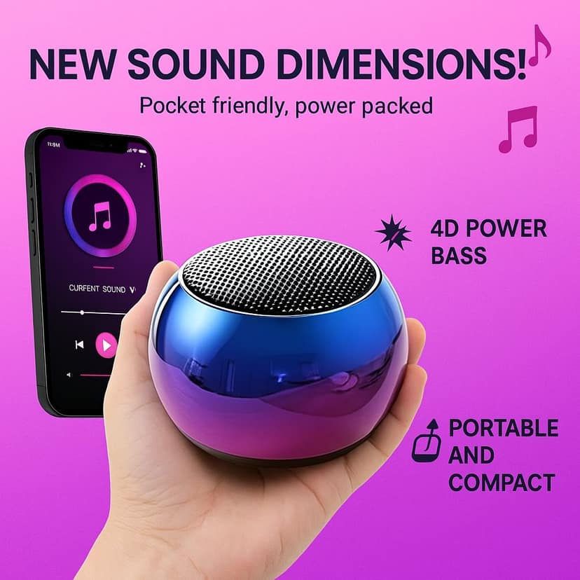 Mini Boom Bluetooth Speaker – Deep Bass | Type-C Fast Charging | Powerful Sound in Small Size