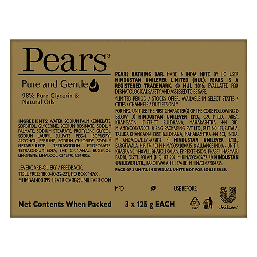 Pears Pure And Gentle Bathing Bar, 125G view 2