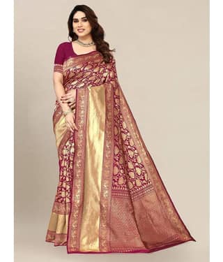 Om Shantam Sarees Banarasi Silk Embellished Saree With Unstitched Blouse Piece ( Multicolour )
