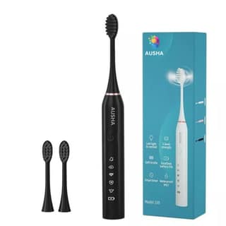 AUSHA Sonic Electric Toothbrush – Black Edition | 3 Brush Heads, 38,000 VPM Deep Clean, 5 Modes | 2-Min Timer, 60-Day Battery, USB Charging, Waterproof IPX7