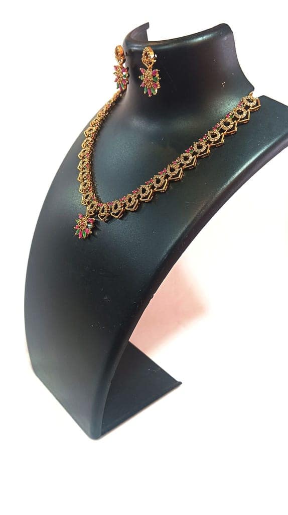 Gold-plated Kundan and Meenakari Necklace Set with Earrings for Women view 2