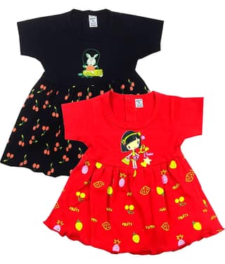INFANT Pack of 2 Baby Girls 100% Cotton Frocks ( Multi )