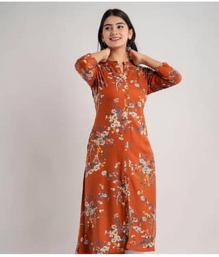 MAUKA - Brown Rayon Women's Front Slit Kurti ( Pack of 1 )