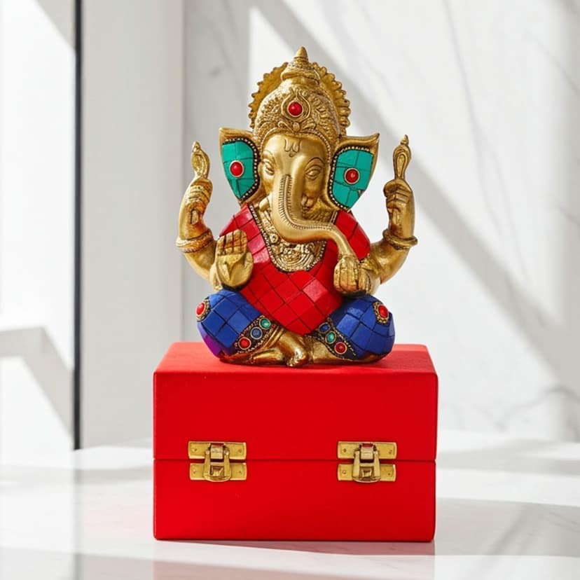 Brass Showpiece Ganesh Ji Stone God Idol Statue (BSMAS656)
