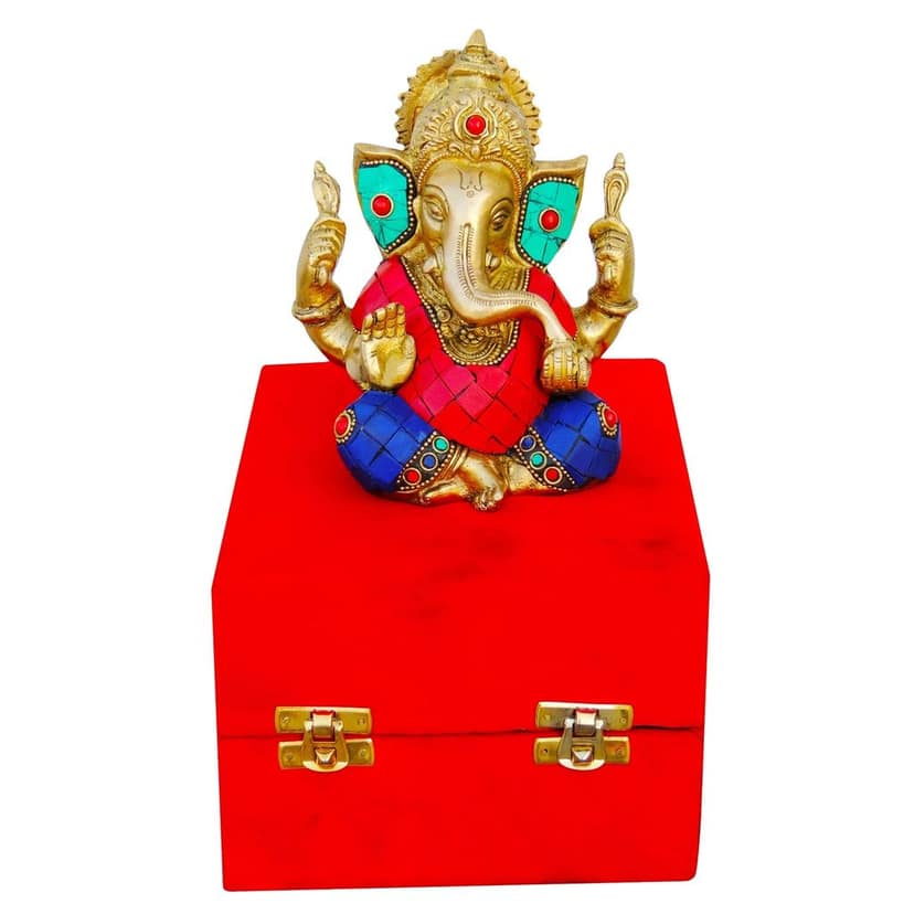 Brass Showpiece Ganesh Ji Stone God Idol Statue (BSMAS656) view 2