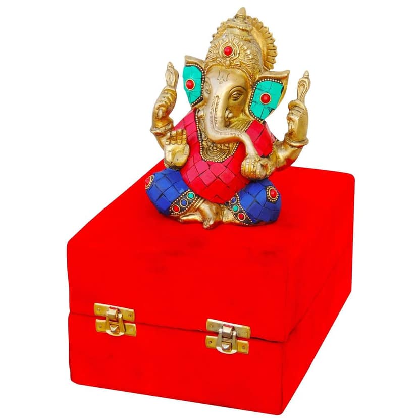 Brass Showpiece Ganesh Ji Stone God Idol Statue (BSMAS656) view 4