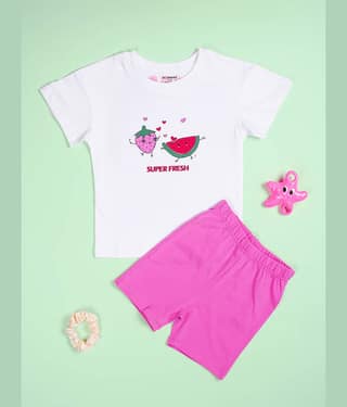 Be Awara Pack of 1 Girls 100% Cotton T-shirt & Shorts ( White )