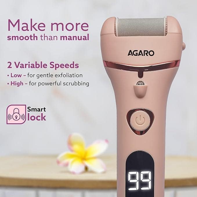 AGARO Callus Remover with 3 Interchangeable Head Rollers, Electronic Foot Scrubber For Callus & Dead Skin Removal, Pedicure Device (Pink) view 3