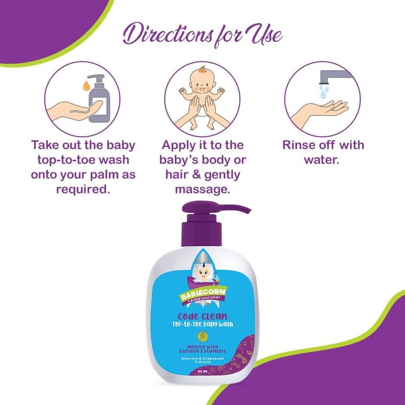 BABIECORN Code Clean Baby Top-to-toe Wash Infused with Saffron & Turmeric Aloevera (200 ml) view 5
