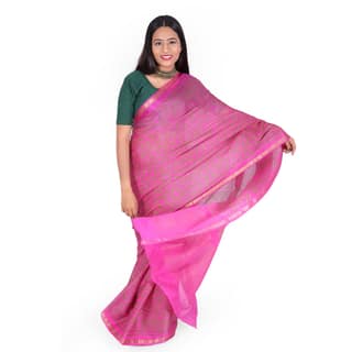 Tribes India Handwoven Pink Bandhej Saree