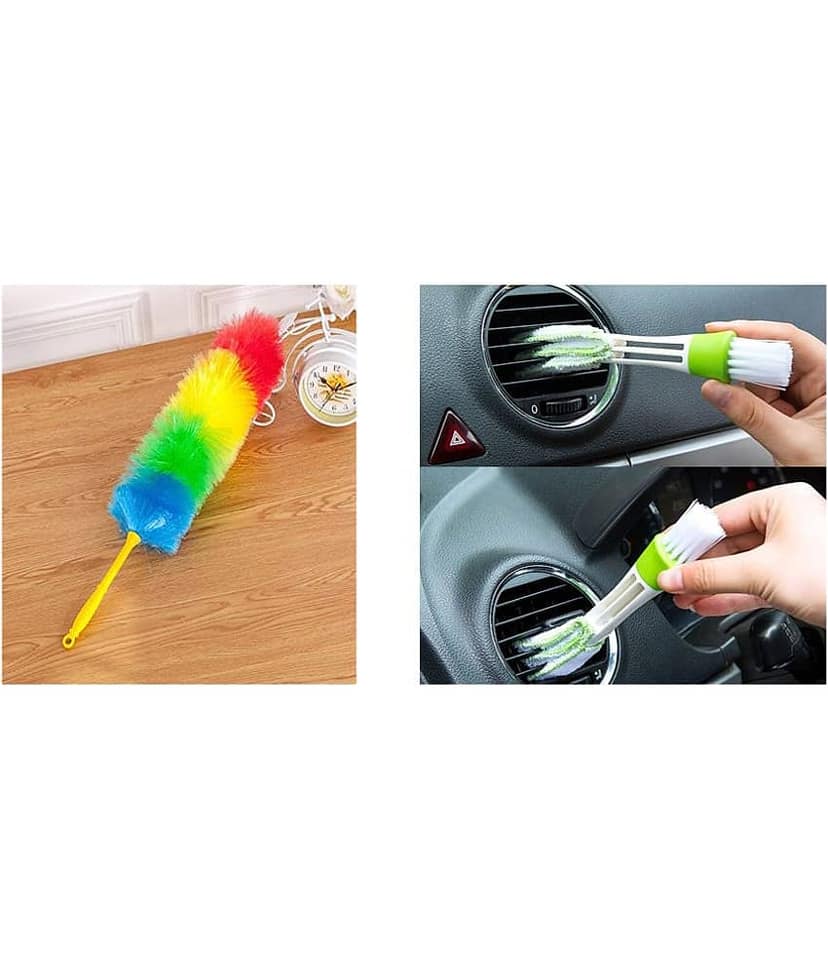 INGENS COMBO OF Multipurpose Multicolour Neon Plastic & Microfiber PP Static Duster for Glass, Fan, AC AND CarMotorcycle/Cycle Chain Cleaner Duster (Blue)