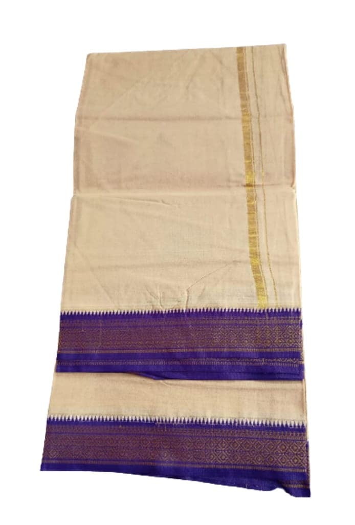 Jinka Lakshmi Collections 100% Handloom Cotton Biege Color Dhoti With Zari Border Up and Down 4 Meters Unstitched Pack of 2 (Multicolor-06) view 7
