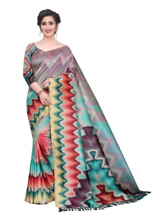 Silk Zone Women's Cotton Digital Printed Multicolor Saree With Unstitched Blouse Piece