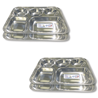 SHINI LIFESTYLE Bhojan Thal, 5 column, Stainless Steel Plate for dining, Super Premium Quality Dinner Plate (Pack of 4)