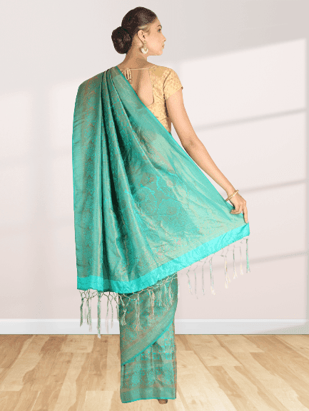 Green Khadi Silk Saree view 2