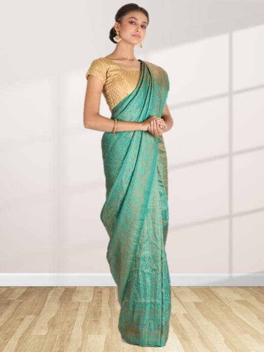 Green Khadi Silk Saree view 3