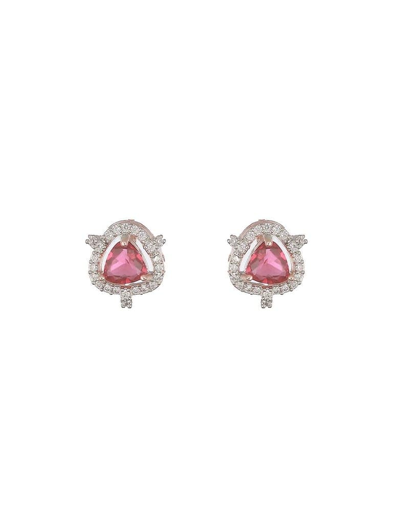 Rose Gold Plated Ruby Red AD Studded Triangular Pendant Jewellery Set view 5