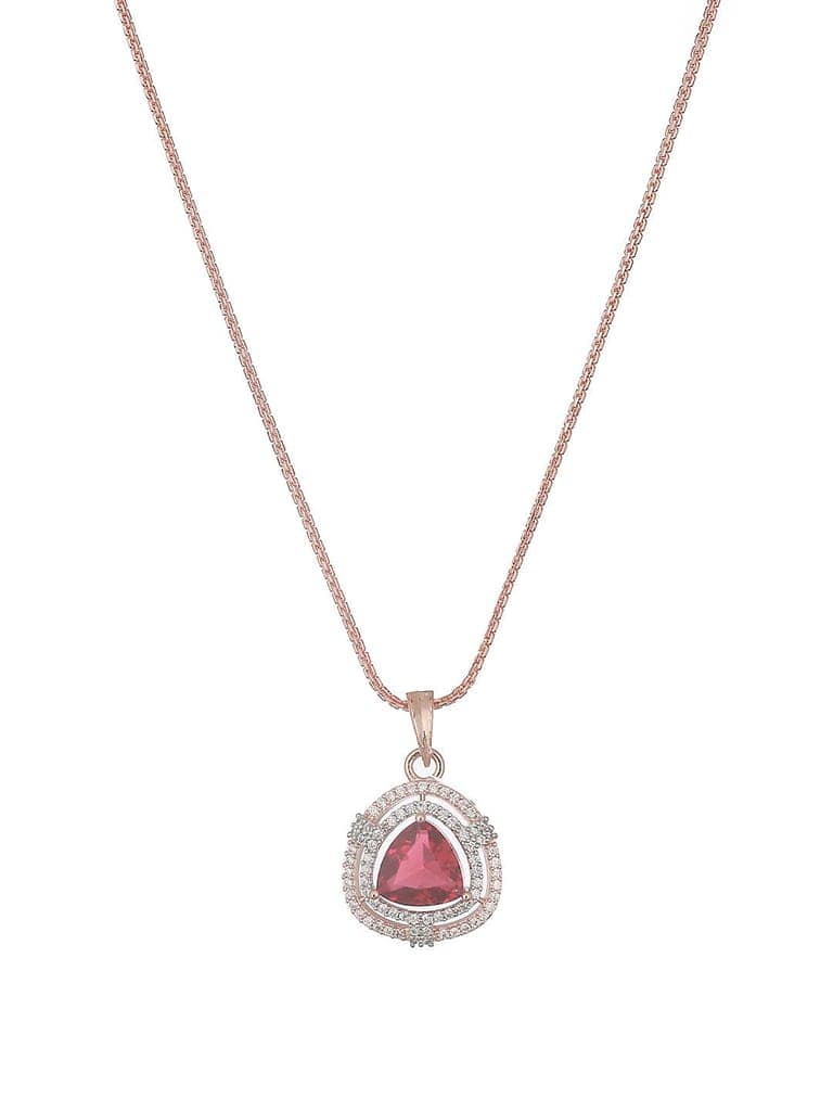 Rose Gold Plated Ruby Red AD Studded Triangular Pendant Jewellery Set view 7