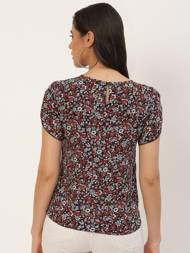 Multicoloured Floral Print Blouson Top view 4