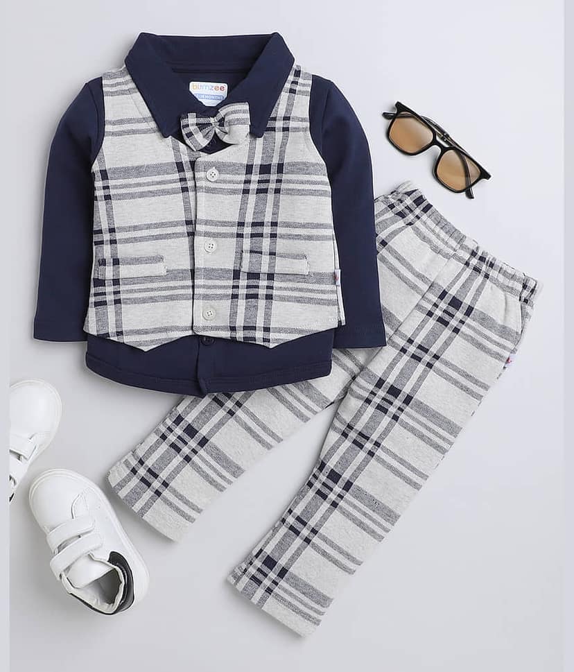 BUMZEE Pack of 1 Baby Boys Cotton Shirt & Trouser ( Navy Blue )