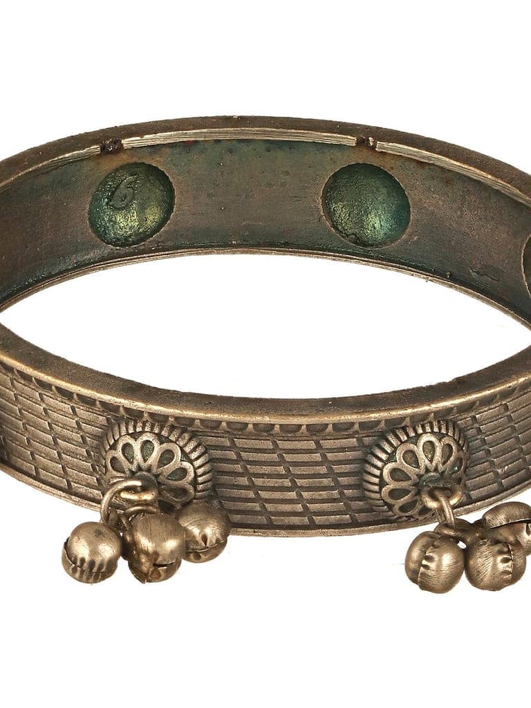 Silver Oxidised Tribal Boho Statement Ghungroo Kada Bangle Bracelet view 5