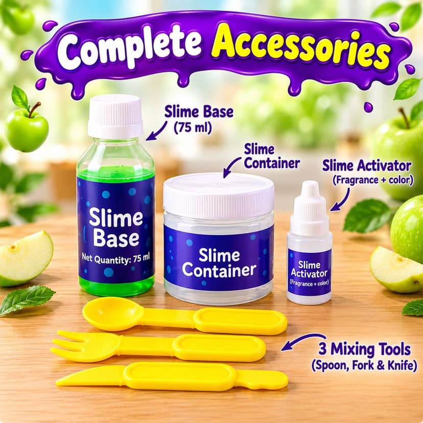 Green Apple Scented DIY Slime Making Kit for Kids Creative Play (6 in 1) view 2