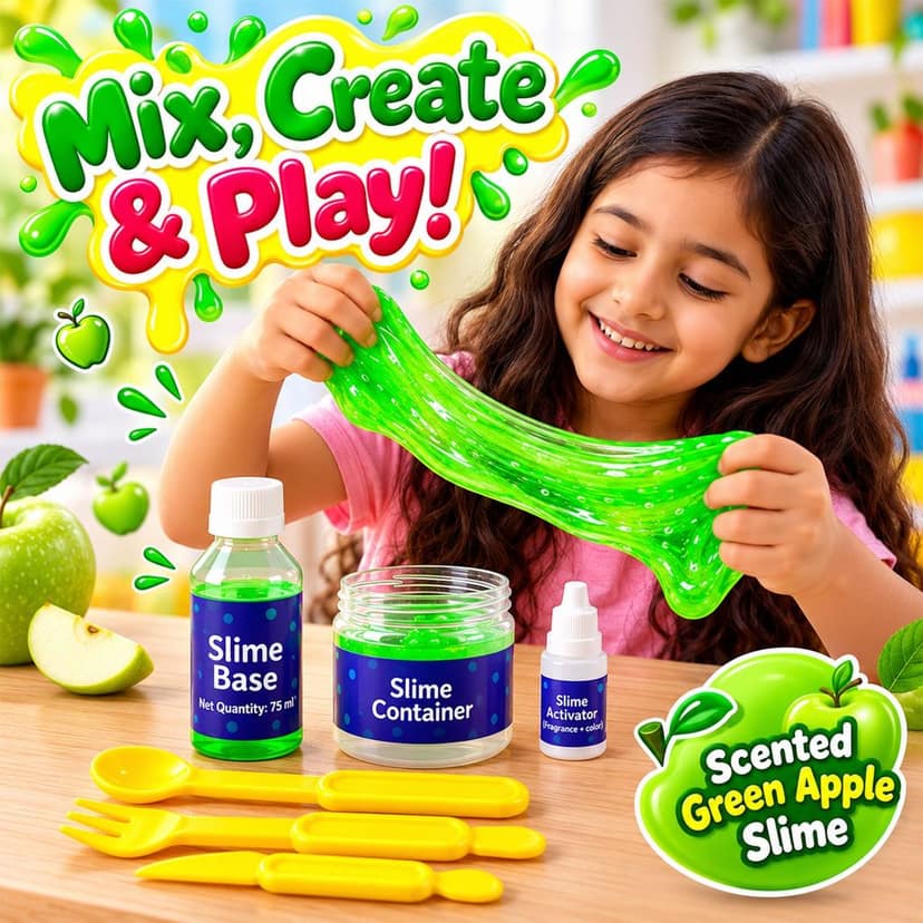 Green Apple Scented DIY Slime Making Kit for Kids Creative Play (6 in 1) view 3