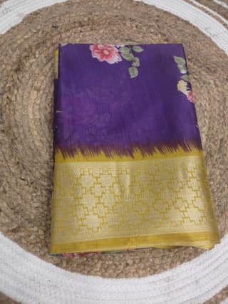 Flower Printed dola silk saree with blouse