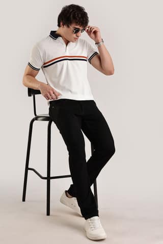 Polyester White Striped Polo