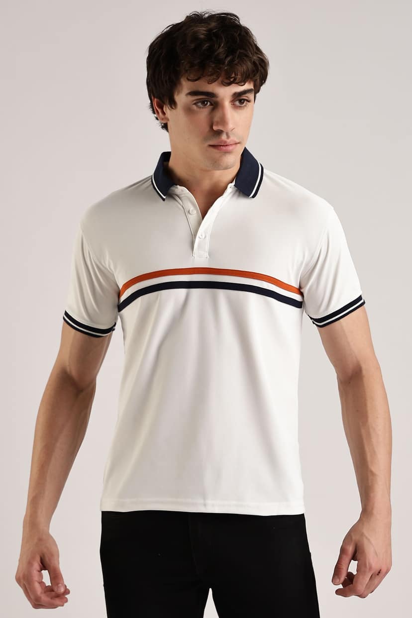 Polyester White Striped Polo view 2