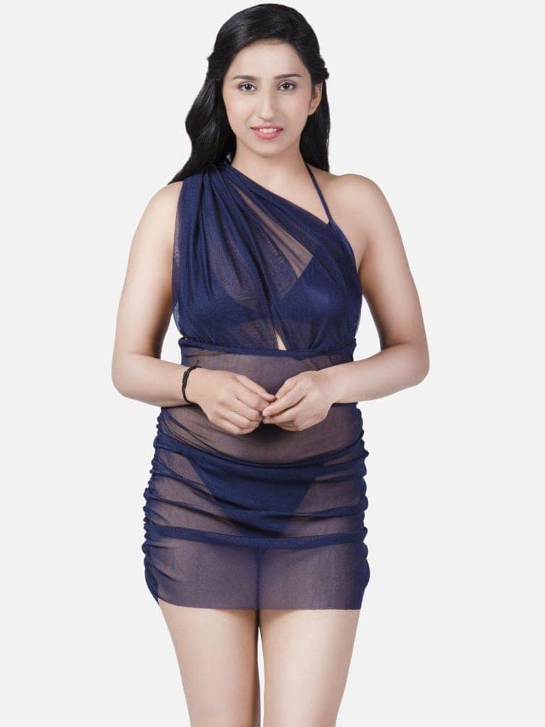 Sheer Net Hot Navy Babydoll Bikini Night Dress for Honeymoon K11N view 2