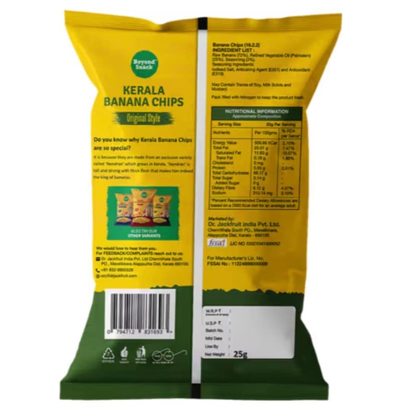 Beyond Snack Kerala Banana Chips - Original Style - 25 gm - One packet of banana chips view 4