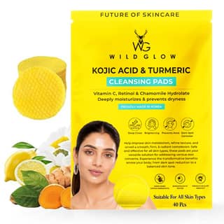 WILDGLOW Turmeric & Kojic Acid Face Cleansing Pads for Dark Spots, Skin Brightening, Acne & Makeup Removal | Vitamin C, Retinol & Chamomile Hydrolat | Women & Men | All Skin Type | 160 Pads Pack of 4 WILDGLOW Turmeric & Kojic Acid Face Cleansing Pads for