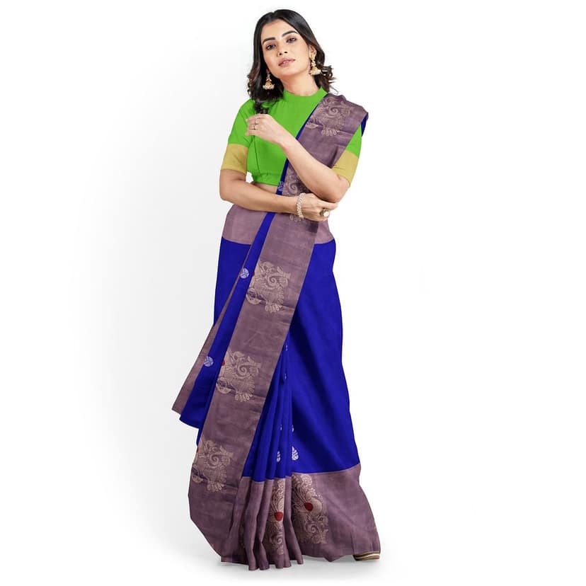 Blue Color Long Border Small Butta Pure Kanjivaram Silk Saree view 2