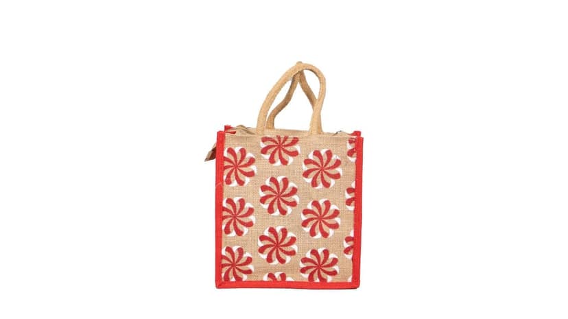 Jute Bag with Red Floral Print