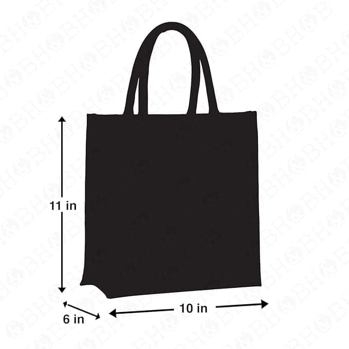 Black Canvas Tote Bag - 10" x 11" x 6"