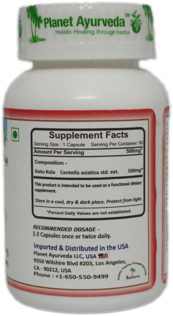 Planet Ayurveda Gotu Kola - 60 Capsules, 500mg - Supports Brain Function, Memory, and Focus - Ayurvedic Supplement for Overall Well-being view 2
