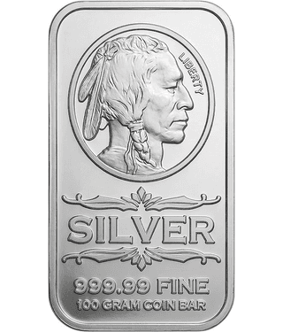 100 Gram American Indian Head & Eagle Shield Design – USA Fantasy Style Silver-Plated Coin Bar